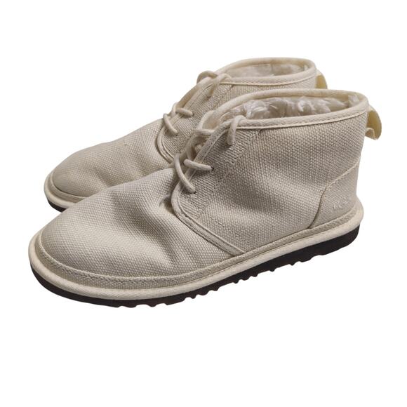 Ugg Men's Sz 10 Neumel Canvas Wool Faux Fur Lined Lace Up Boots Natural Cream - Picture 1 of 11
